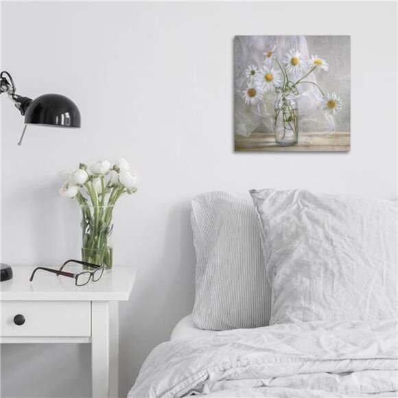 Bathroom Wall Décor, Canvas Wall Art, Modern Gallery Decor Print White daisy - Picture 3 of 16